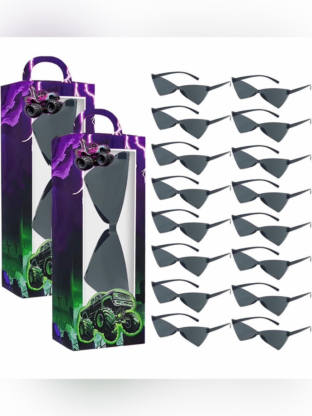 24 Pcs Monster Truck Party Favors 12PCS Black Sunglasses 12PCS Lightning Boxes